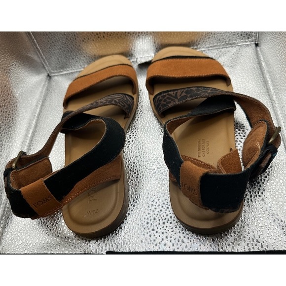 TOMS Women's SIDNEY Sandals Tan Black Leather Leopard Print Gladiator Sz 7.5 - Picture 3 of 6
